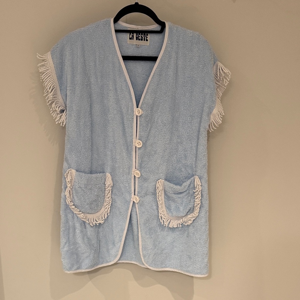 La Veste Light Blue Fringe Swim Coverup